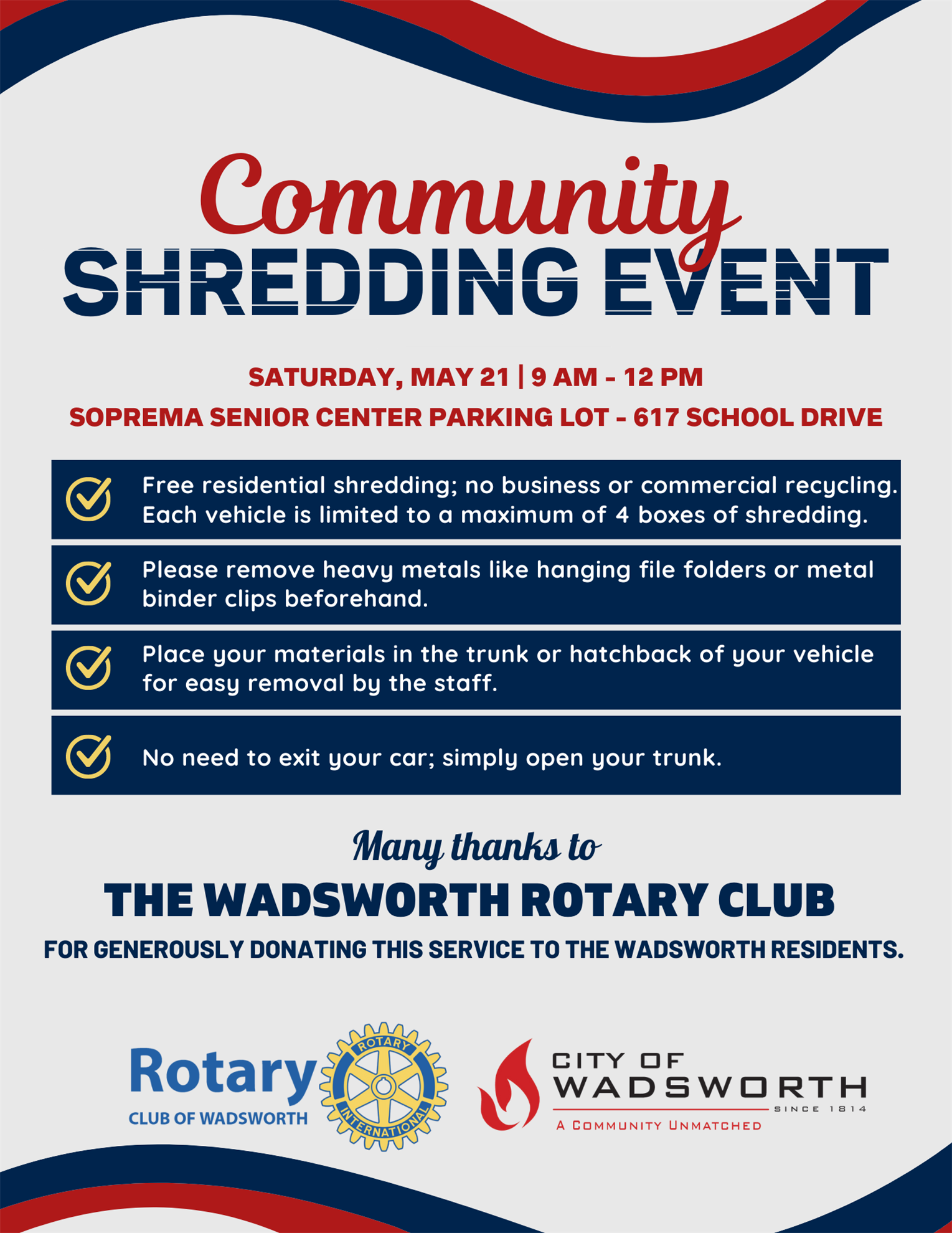 Community Shredding Event Rotary Club of Wadsworth