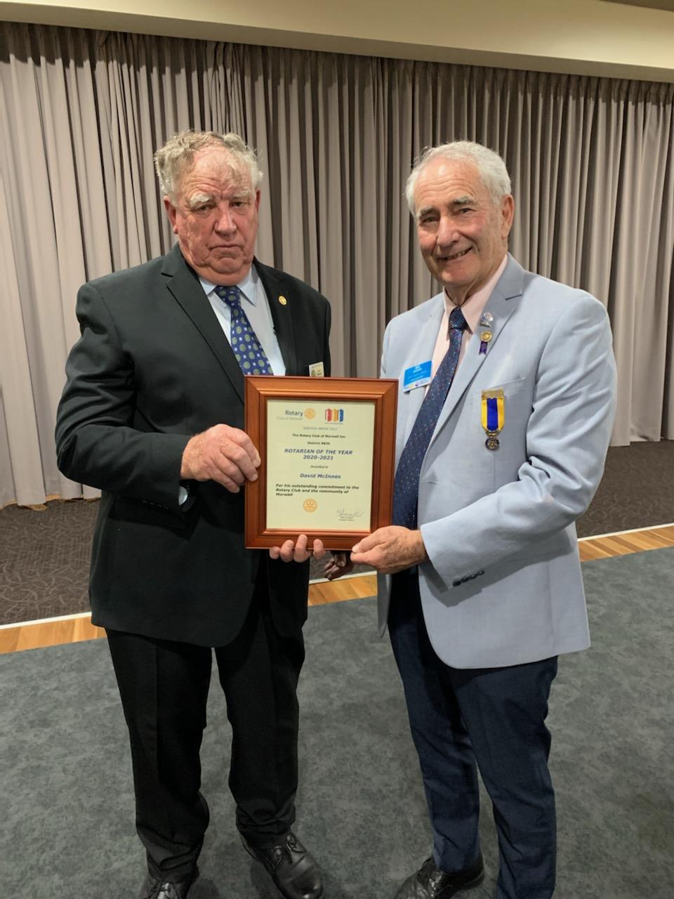 David McInnes receiving his Rotarian of the Year award