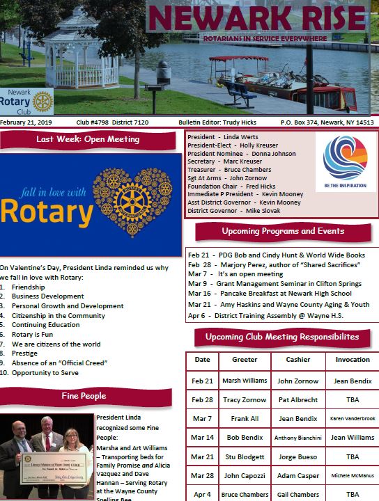 Newark Rotary Bulletin Template Feb 21 2019