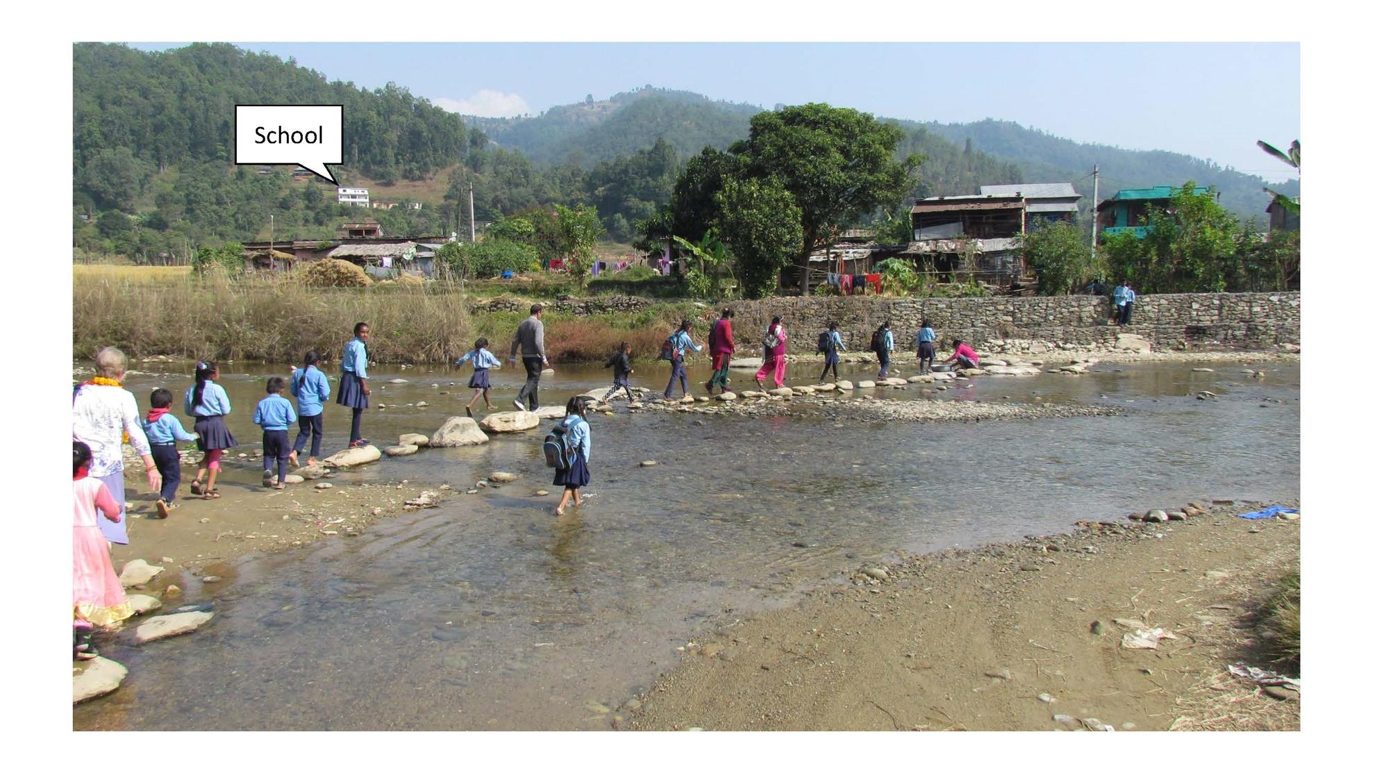 Image of Nepali children walking a far distance to school