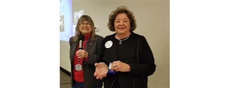 The Rotary Foundation chair Sharon presenting Irene with "Major Donor" TRF award  December 2023