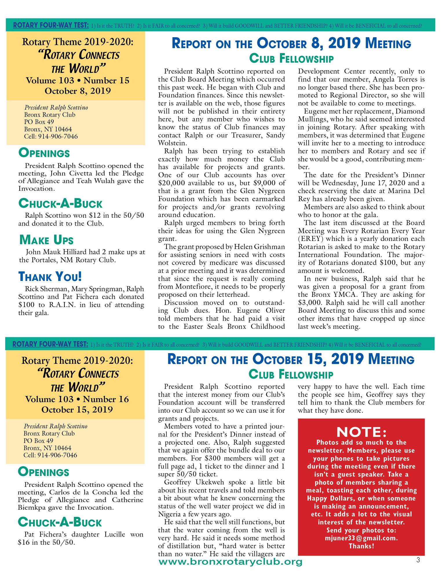 Tuesdays newsletter 10/1, 10/8 & 10/15, 2019 p3