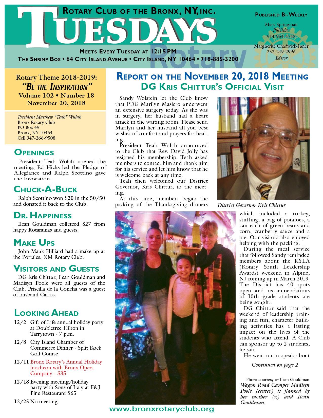 Tuesdays Newsletter 11/20, 11/27 & 12/4/2018 p1