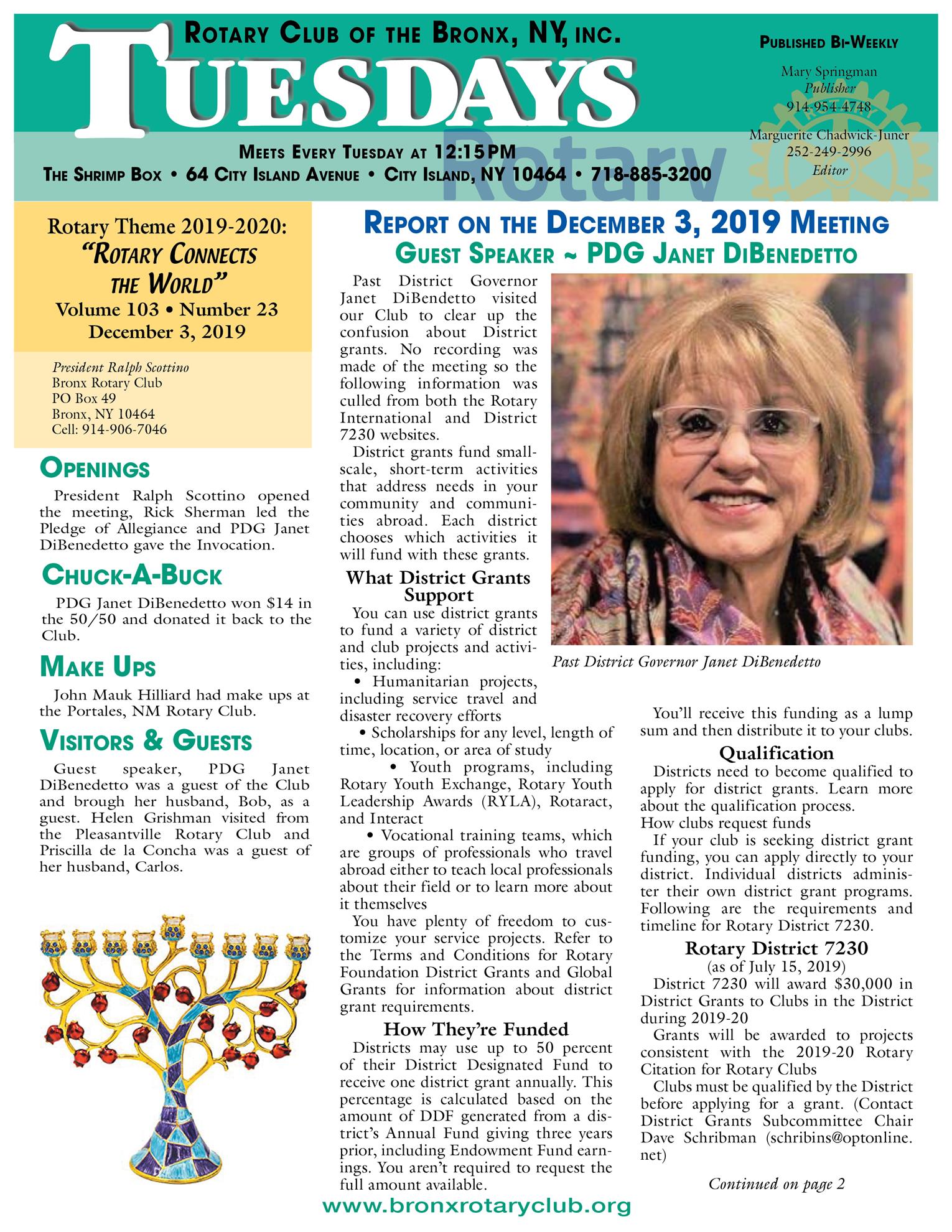 Tuesdays Newsletter 12/3 & 12/10/2019 p1
