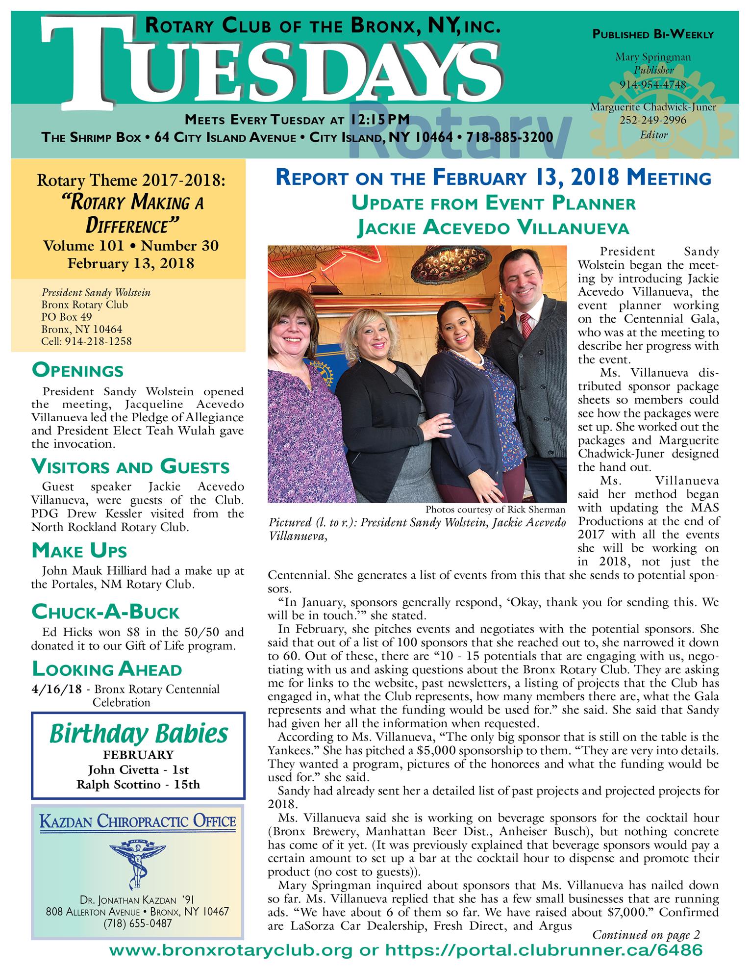 Tuesdays Newsletter 2/13-3/6/18 p1
