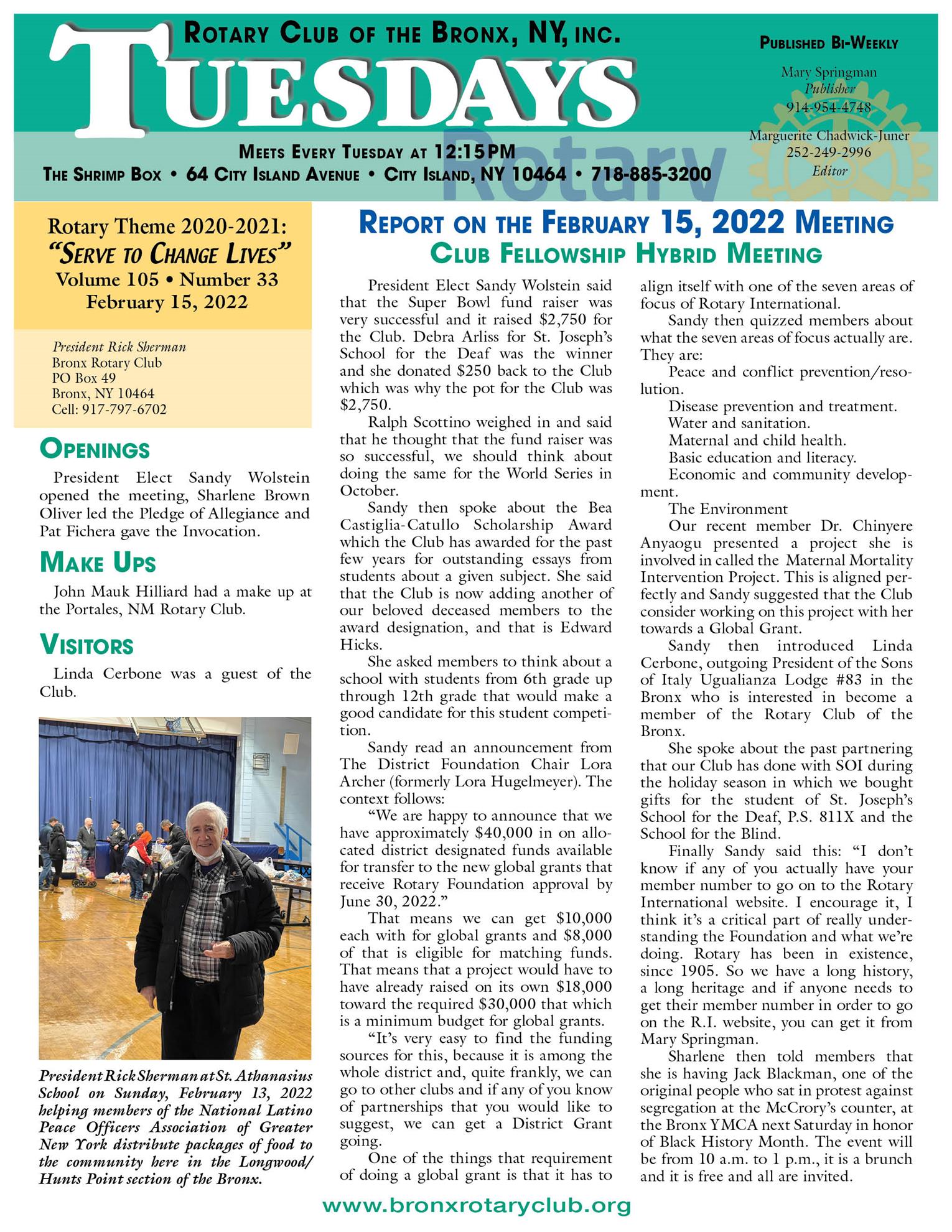 Tuesdays newsletter 2/15 & 2/22 & 3/1//2022 p1