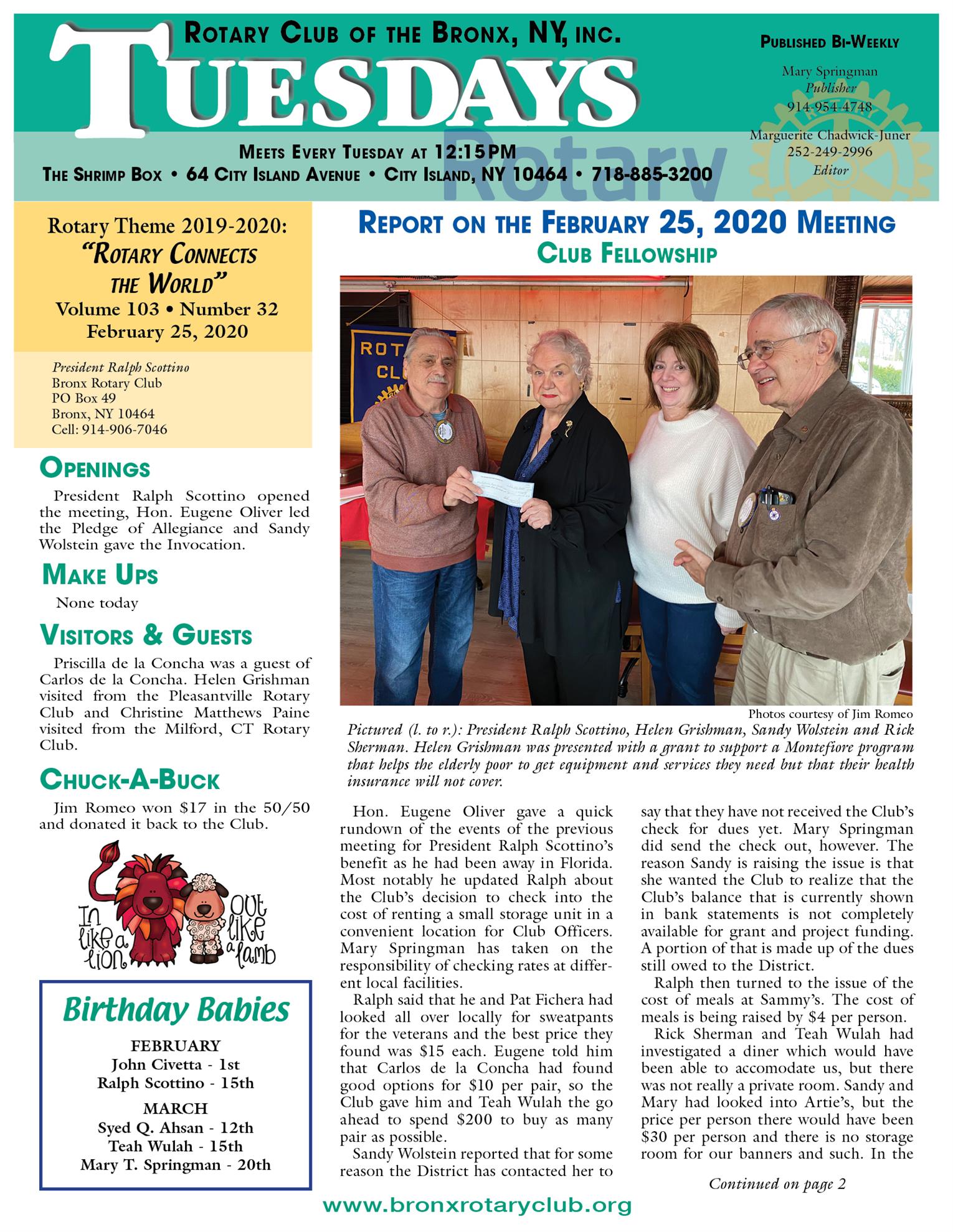 Tuesdays newsletter 2/25 & 3/3/2020 p1