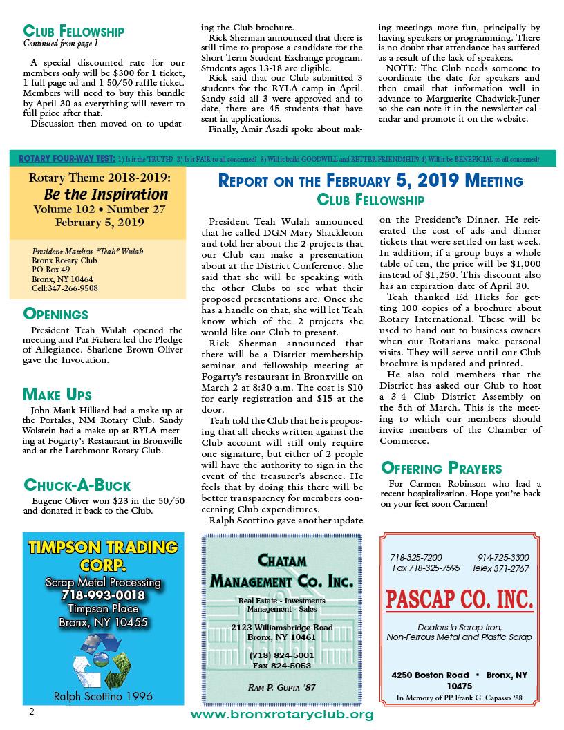 Tuesdays Newsletter 1/29-2/12, 2019 p2