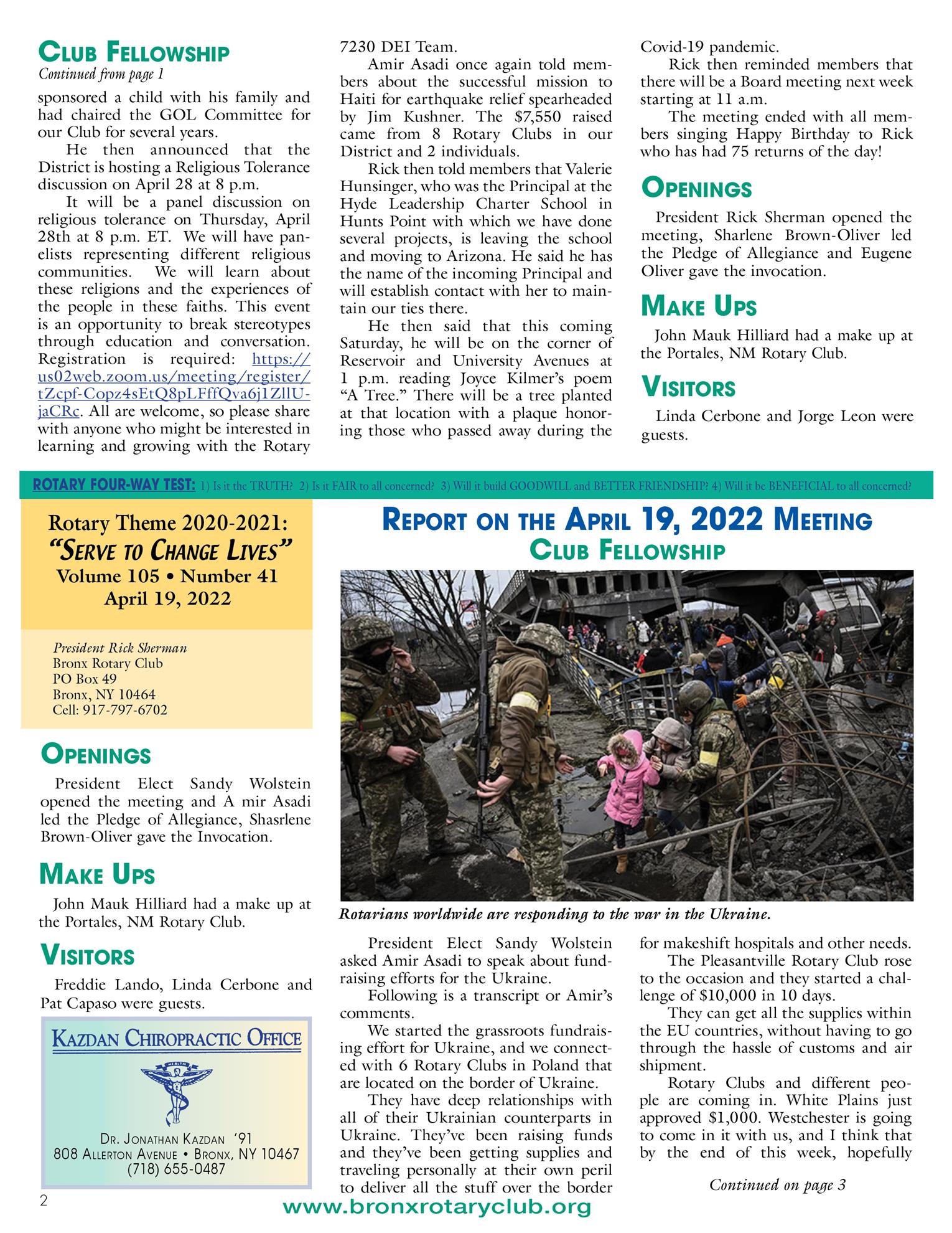 Tuesdays newsletter 3/29, 4/5, 4/19 & 4/26/2022 p2