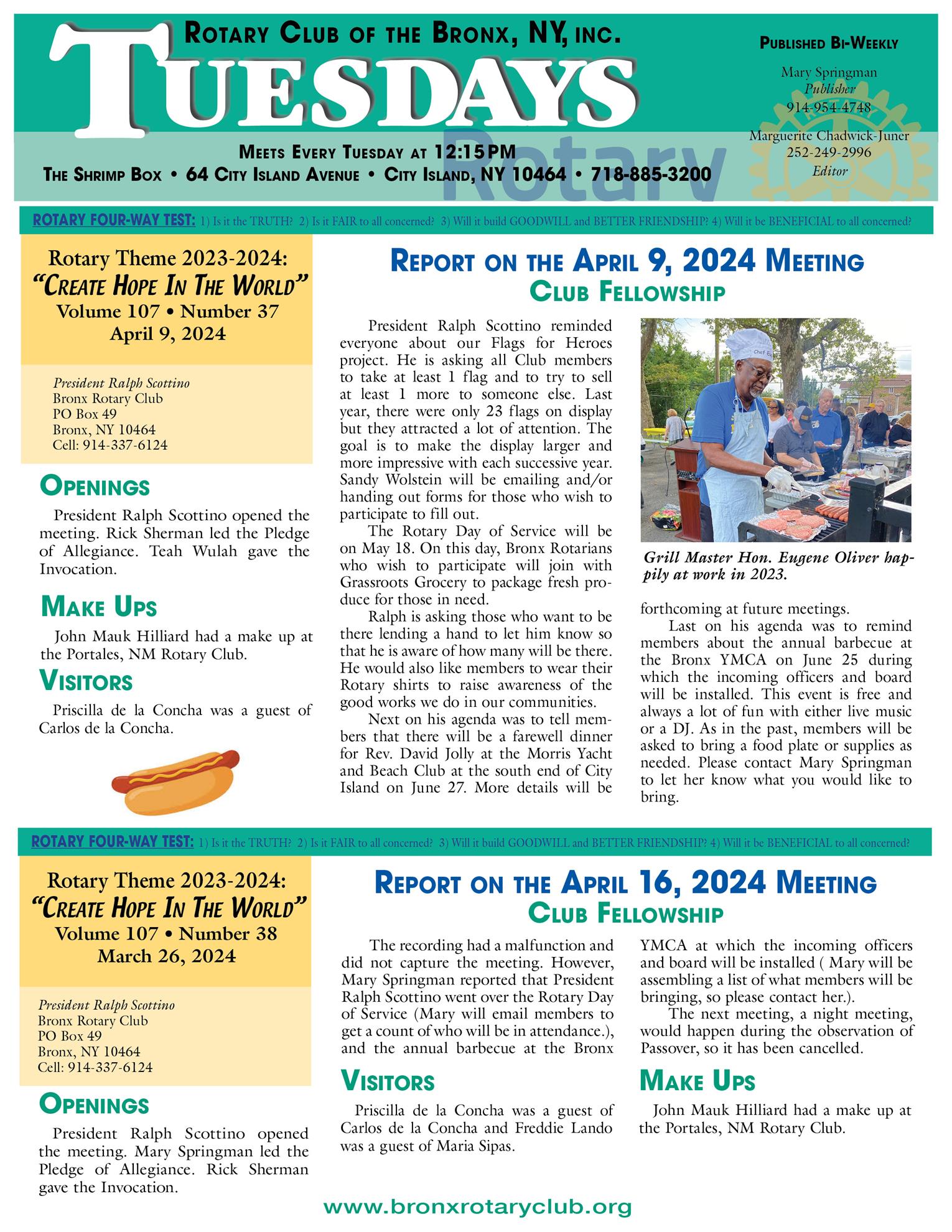 Tuesdays Newsletter 4/9, 4/16, 4/30 & 5/7/2024 p1