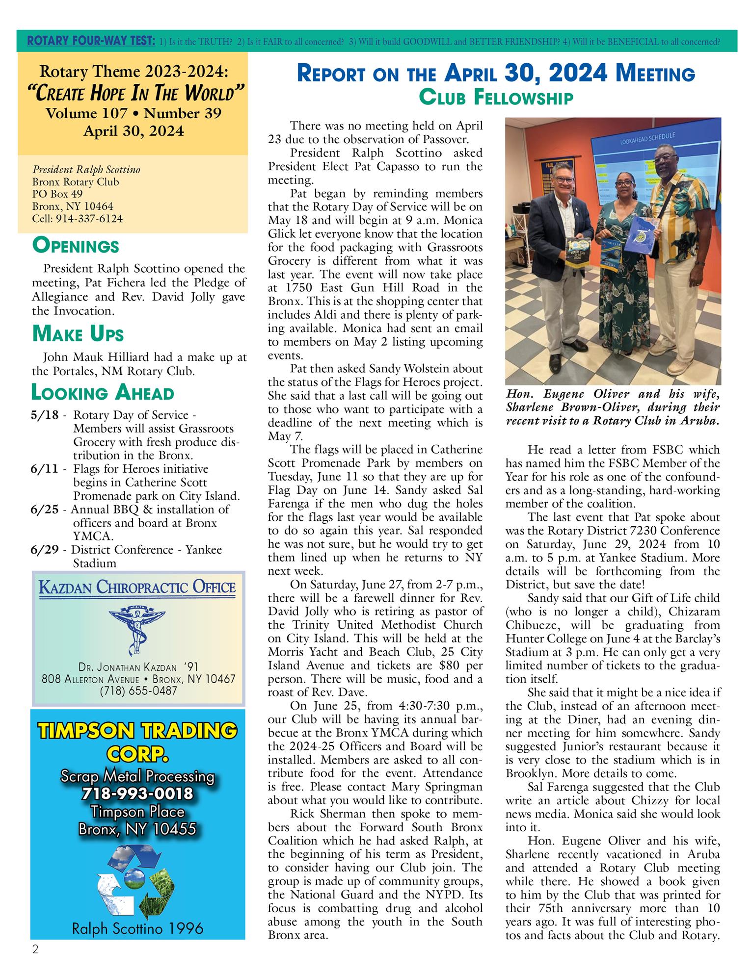 Tuesdays Newsletter 4/9, 4/16, 4/30 & 5/7/2024 p2