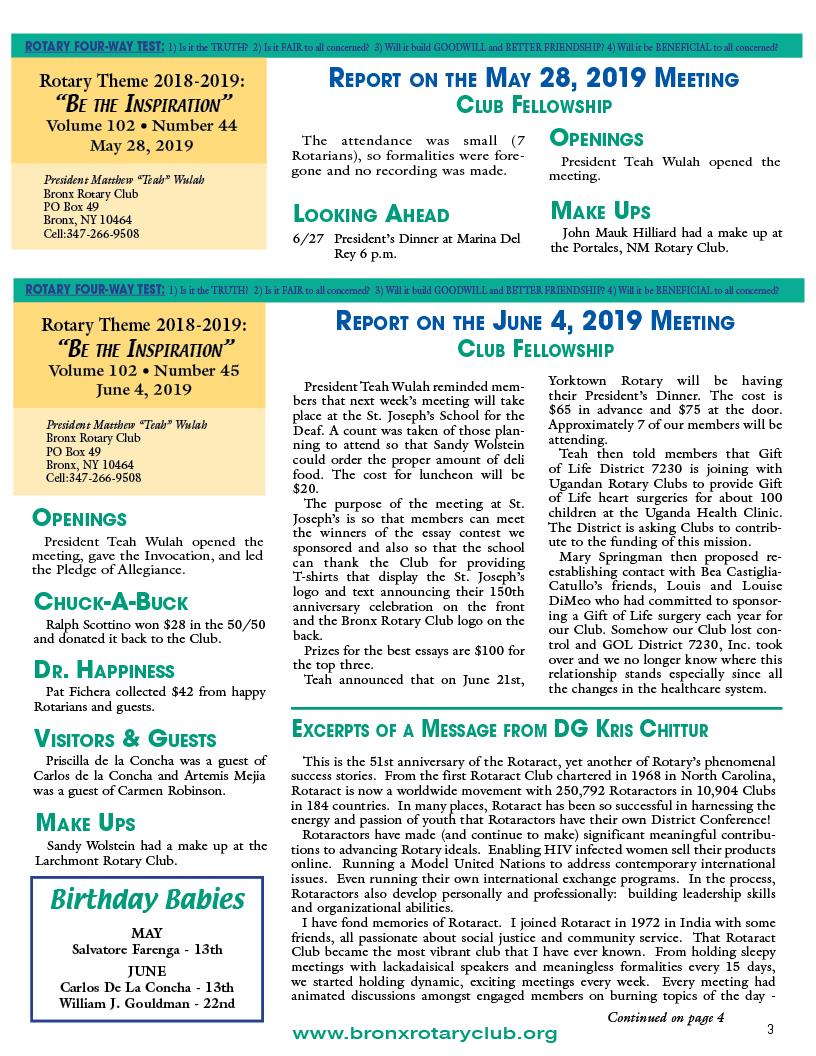 Tuesdays Newsletter 5/21, 5/24, 5/28 & 6/4, 2019 p3