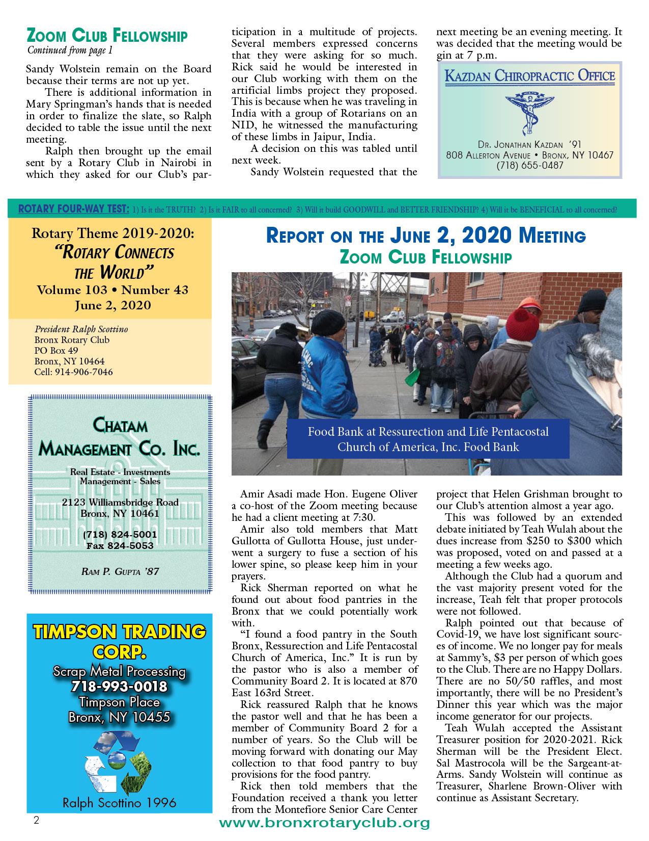 Tuesdays newsletter 5/26, 6/2 & 6/9/2020 p2