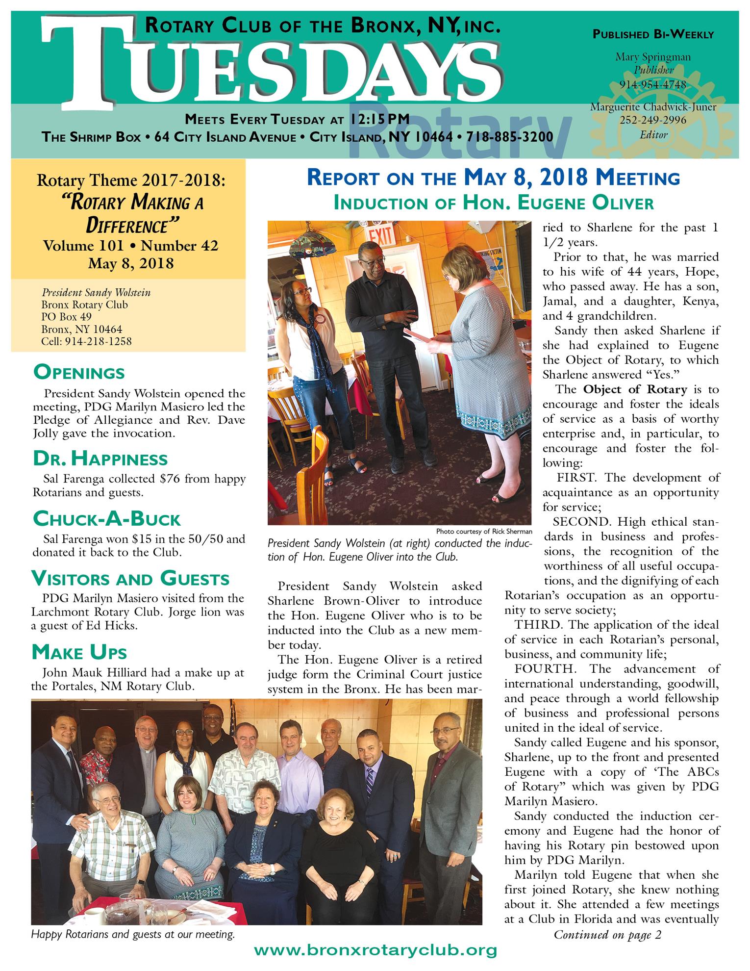Tuesdays Newsletter 5/8, 5/22 & 5/29/18 p1