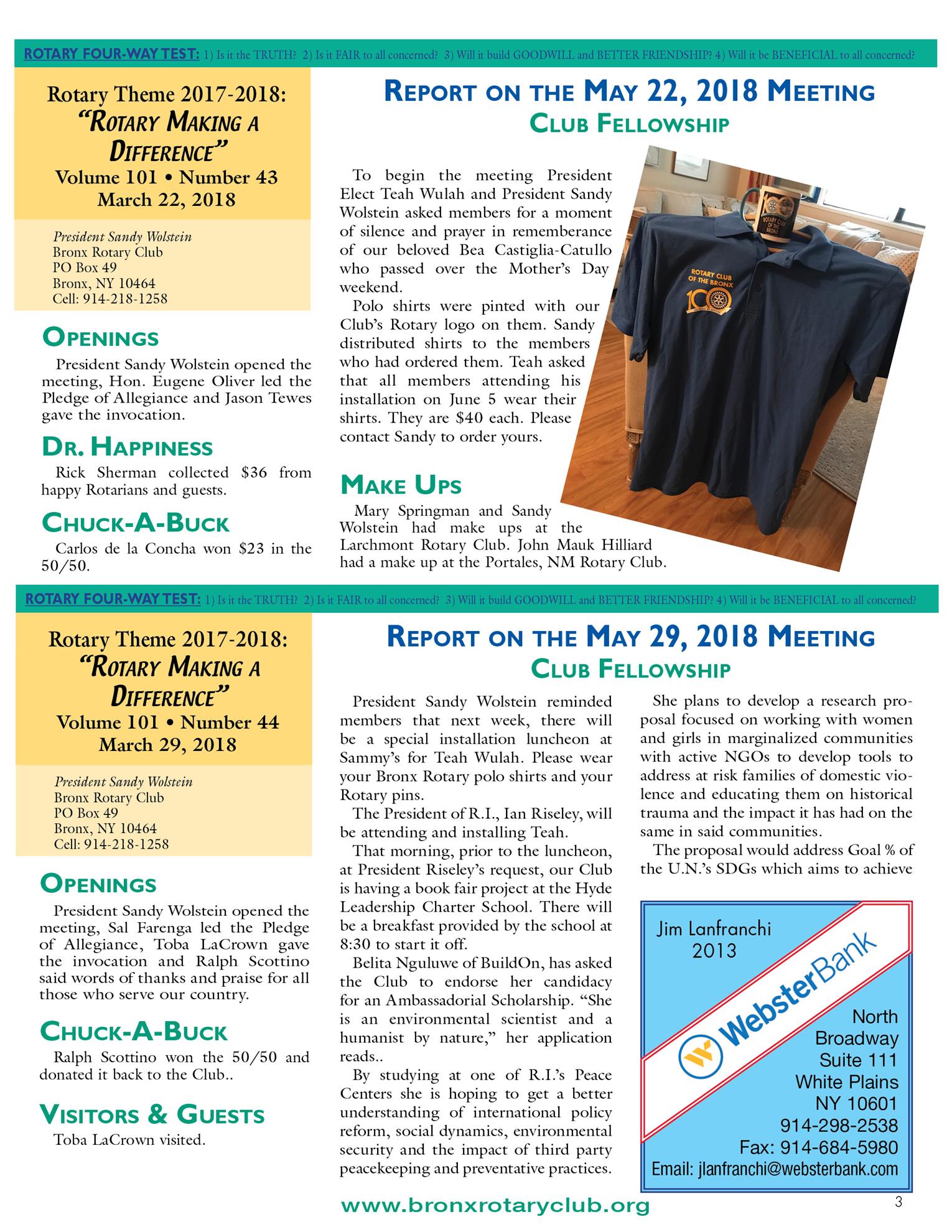 Tuesdays Newsletter 5/8, 5/22 & 5/29/18 p3