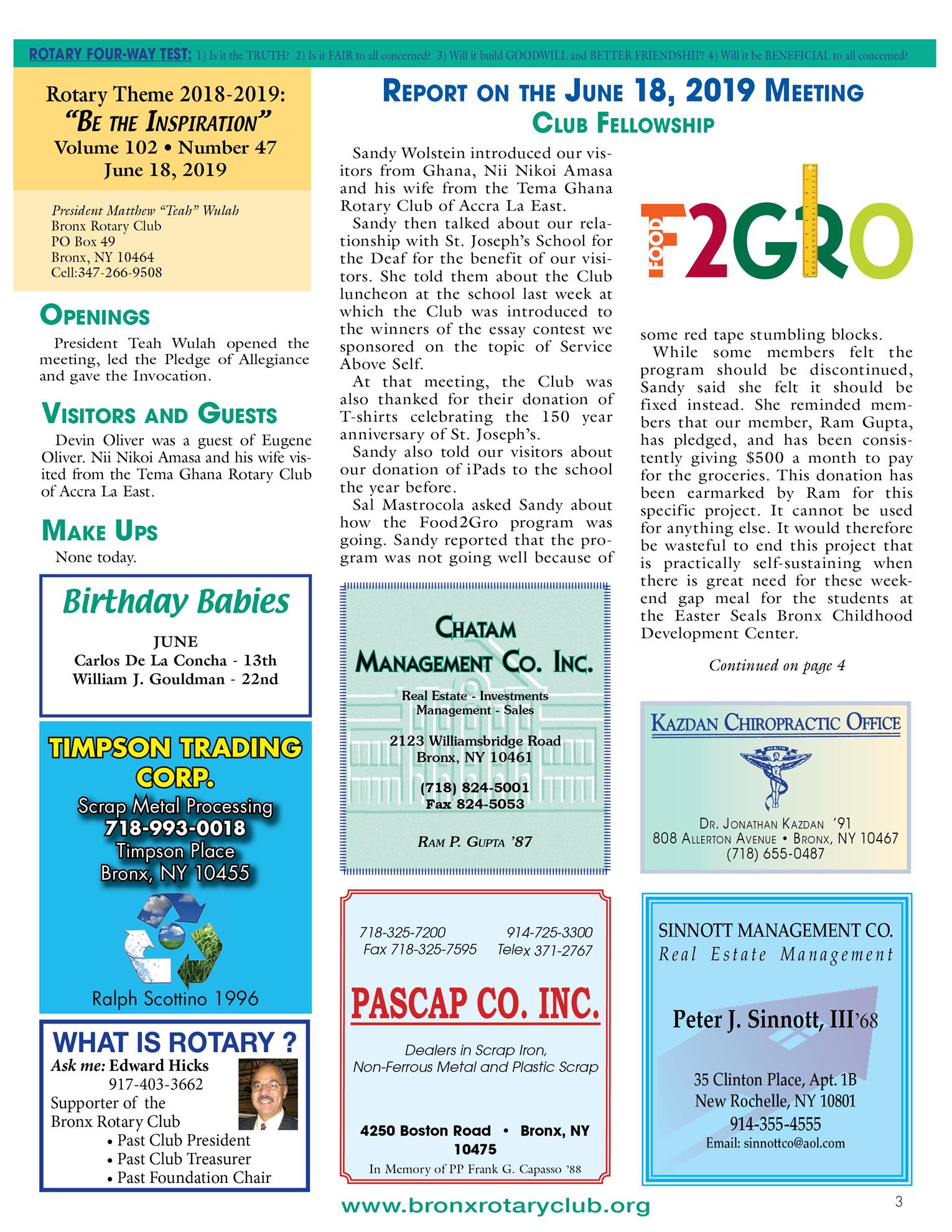 Tuesdays Newsletter 6/11/19 & 6/18/19 p3