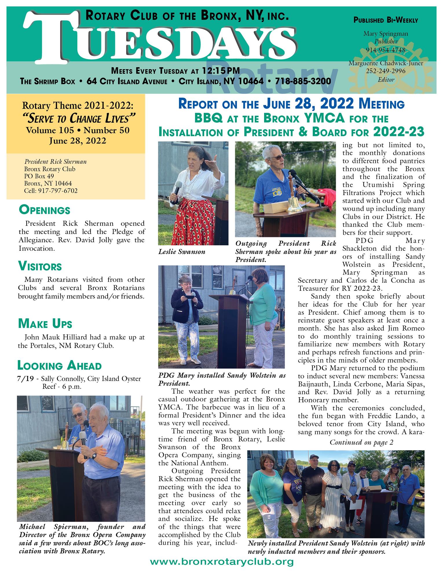 Tuesdays newsletter 6/28 & 7/5, 2022 p1