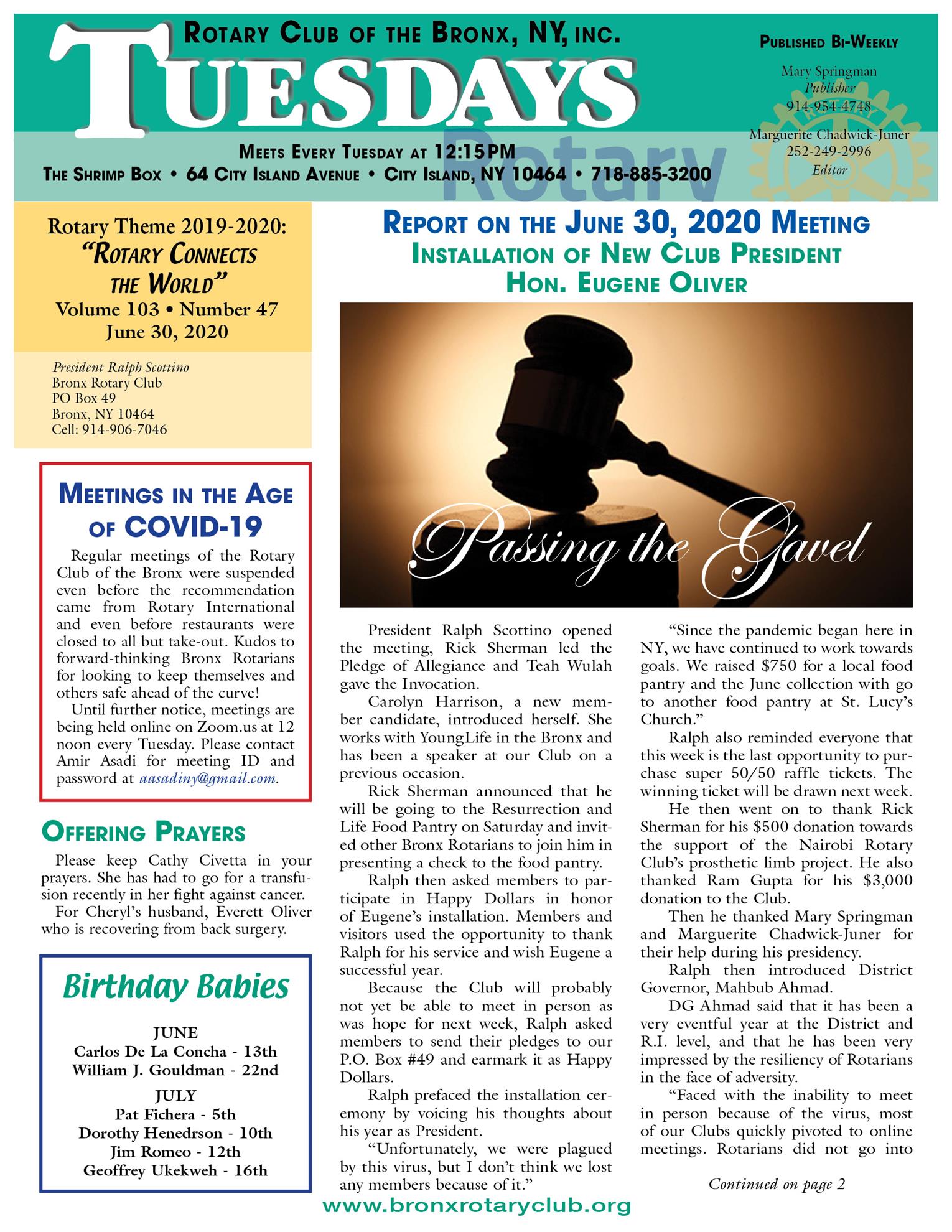 Tuesdays newsletter 6/30 & 7/7/2020 p1
