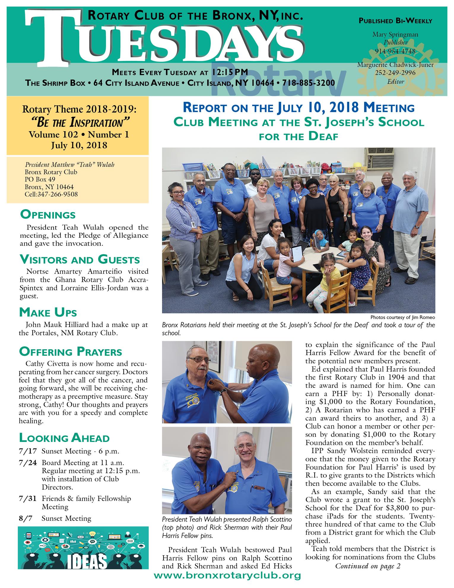 Tuesdays Newsletter 7/10, 17 & 24/2018 p1