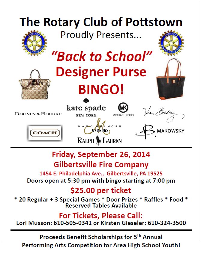 Pocketbook Bingo Night Rotary Club of Pottstown