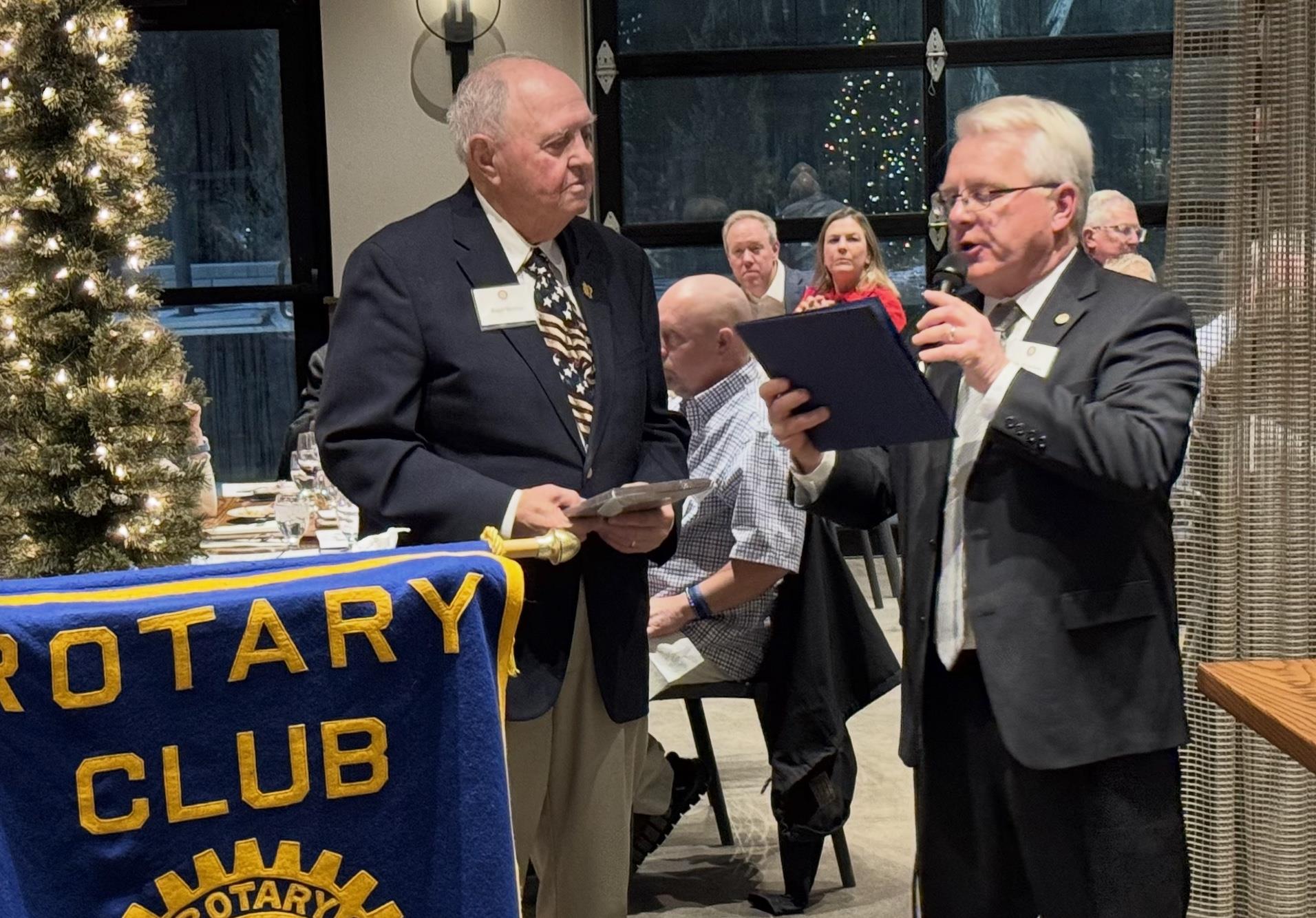 2026 Service Above Self Award to Roger Storms, President Loren Morschen presiding