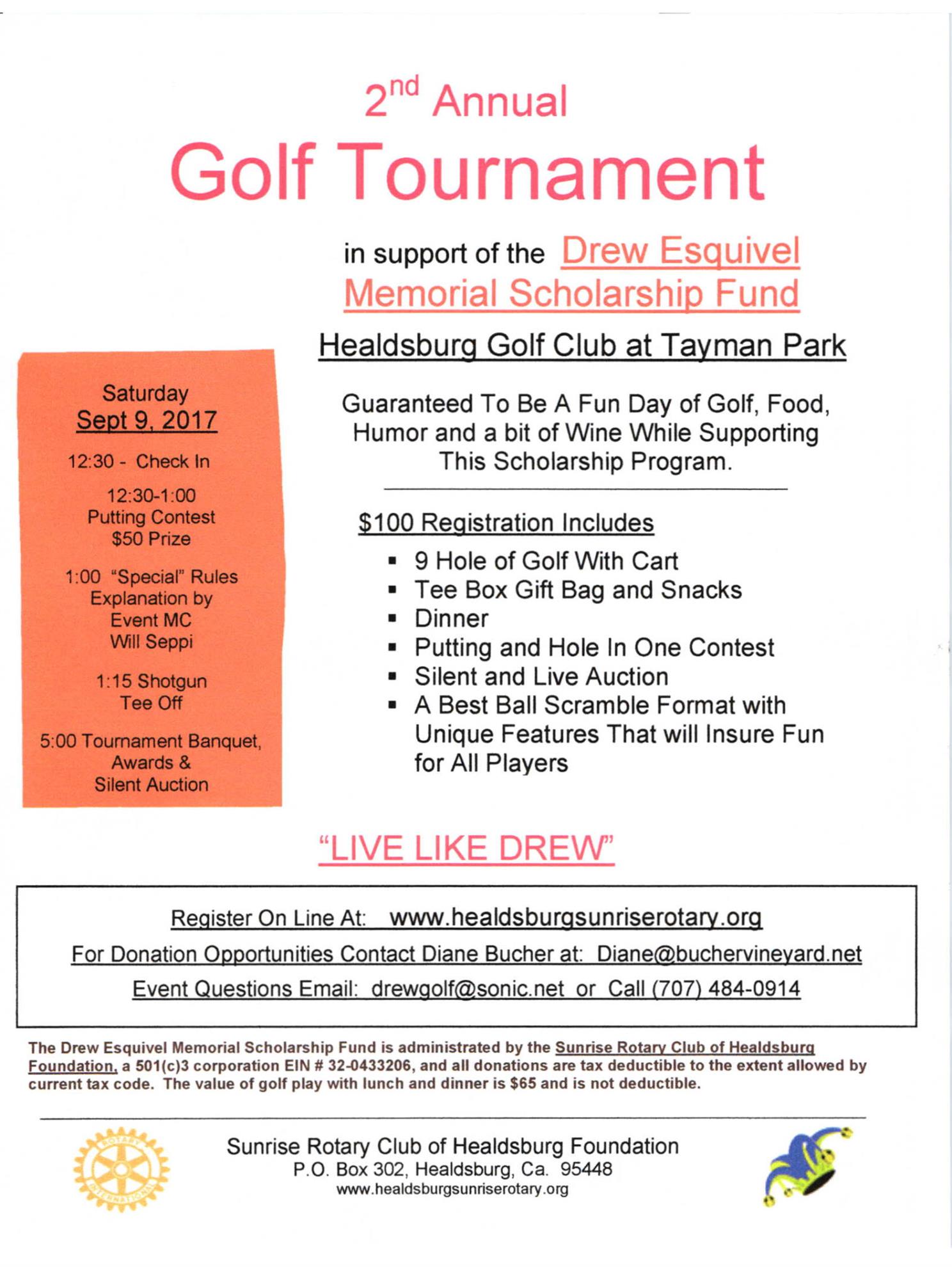 2ND ANNUAL DREW ESQUIVEL MEMORIAL GOLF TOURNAMENT Rotary Club Of 