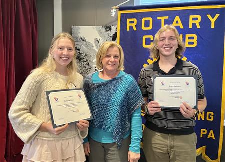 Student of the Month:  Adelaide Cohen from Wyomissing Area School District, and Bryce Heilman from Wilson School District. Youth Programs Director, Jill Meade (center)