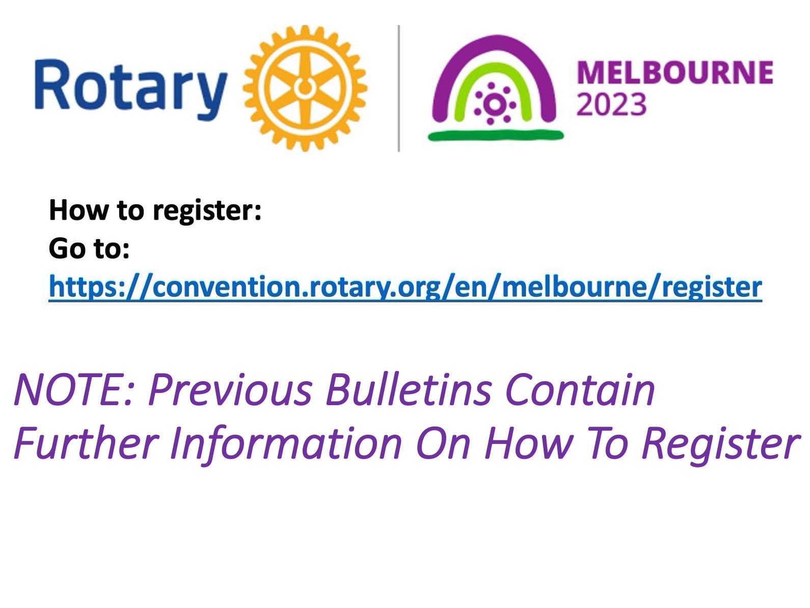 2023 MELBOURNE ROTARY INTERNATIONAL CONVENTION REGISTRATION STILL