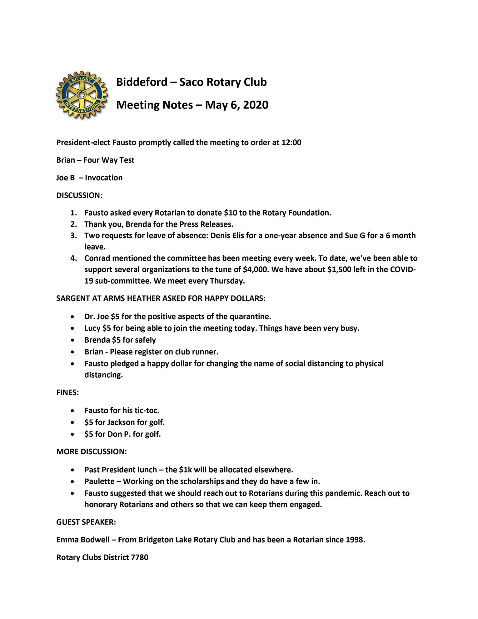 Week In Review 5 6 2020 Rotary Club Of Biddeford Saco