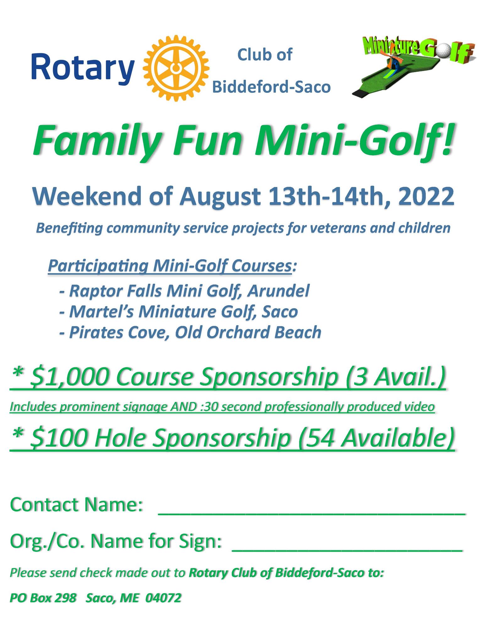 Rotary MiniGolf for Good Tournament Rotary Club of BiddefordSaco