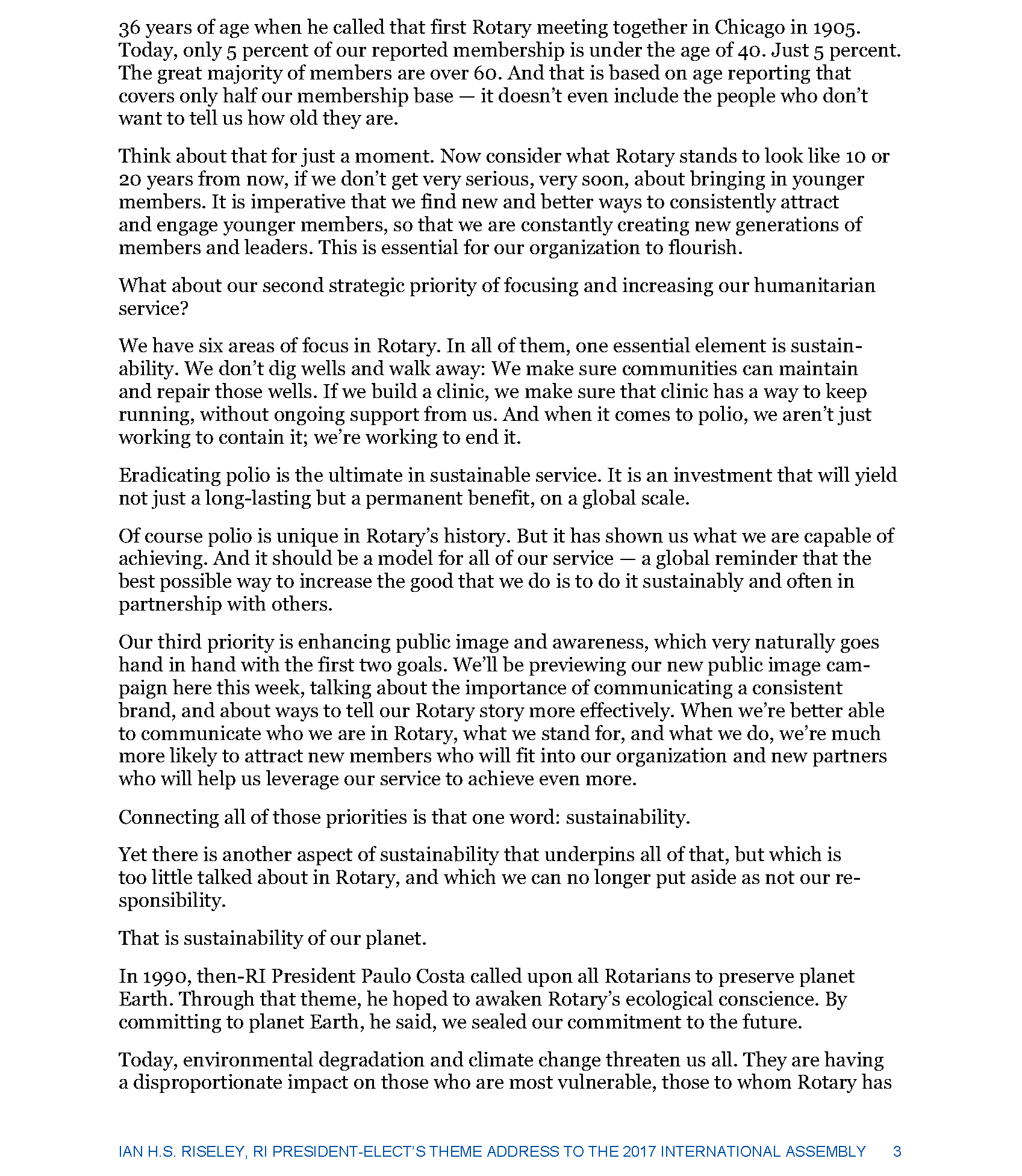 Speech RI President Rotary Club of Paramaribo Residence