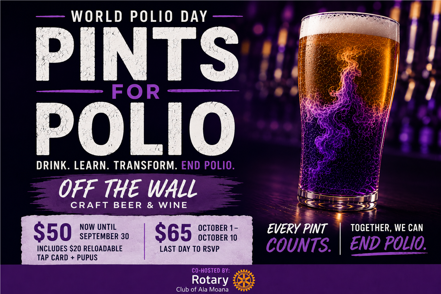 World Polio Day Pints for Polio Event at Off the Wall Craft Beer and Wine