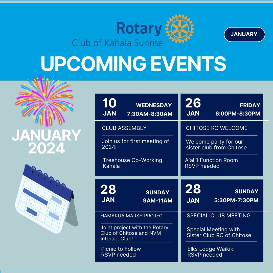 January 2024 Events Rotary Club of Kahala Sunrise (Honolulu), Oahu