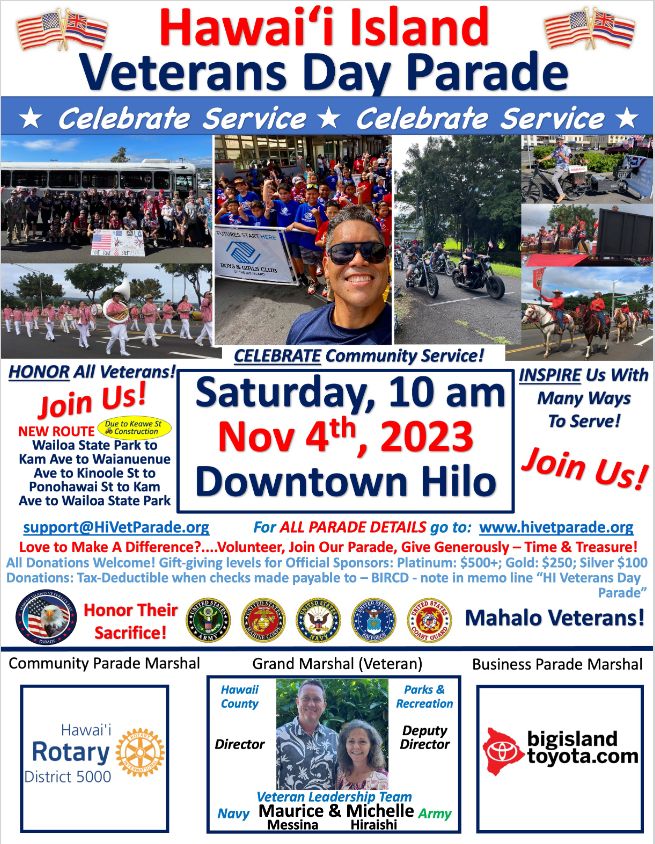 November 4 2023 Hilo Veterans Day Parade Rotary Club of South Hilo