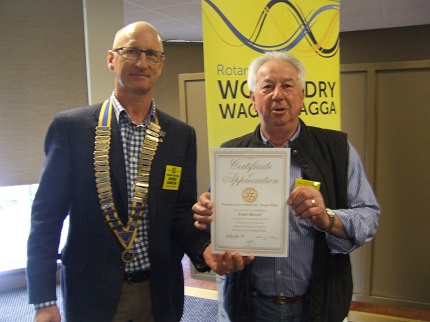 President Geoff and Col Mercer with the Certificate of Appreciation