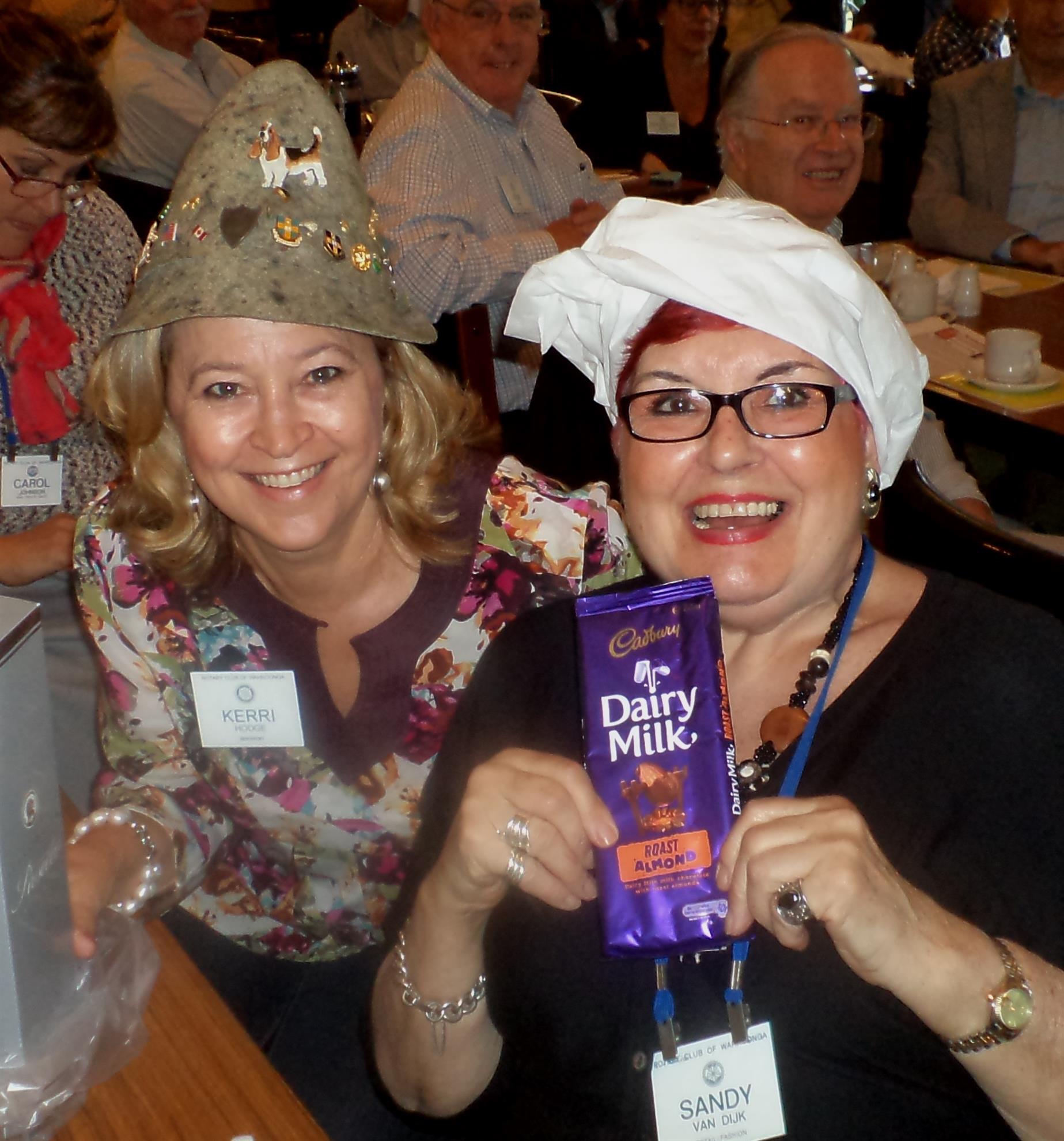 Rotary Hat Day - 2014 the girls displaying their trophies for best hats.