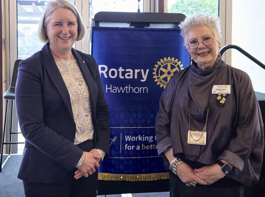 Professor Jodie McVernon AO with Club President Dorothy Gilmour at the 2026 Lift the Lid lunch
