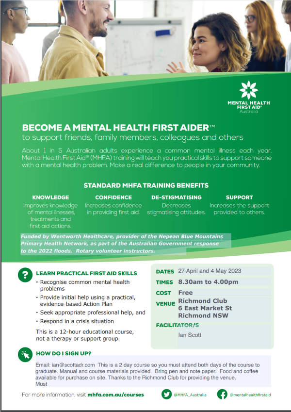 Become a Mental Health First Aider | E-Club of Greater Sydney