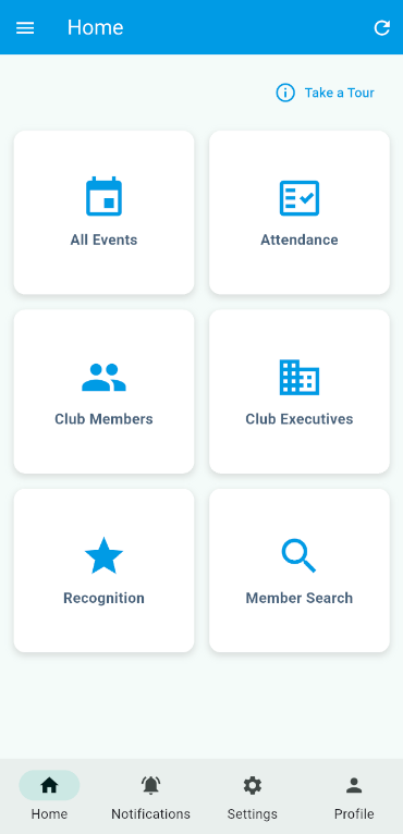 A view of the mobile app Home screen