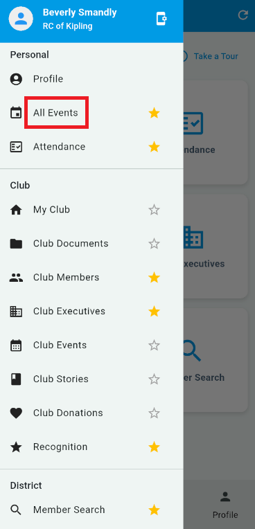 Tap on All Events