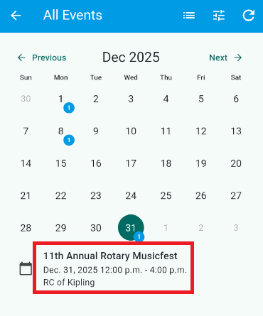 Tap an event from the calendar