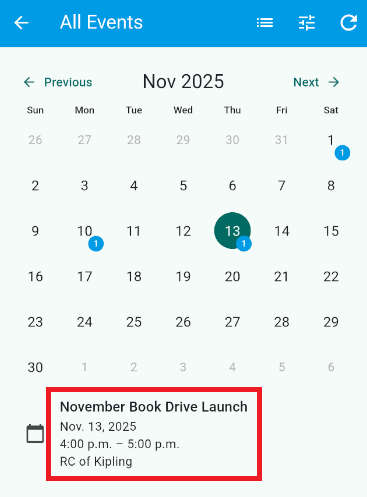 Tap the event with a volunteer list