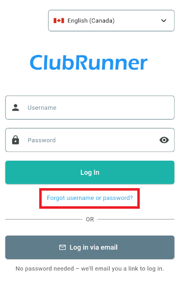 Tap forgot username or password