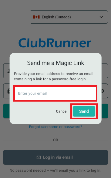 Enter your email address and tap send