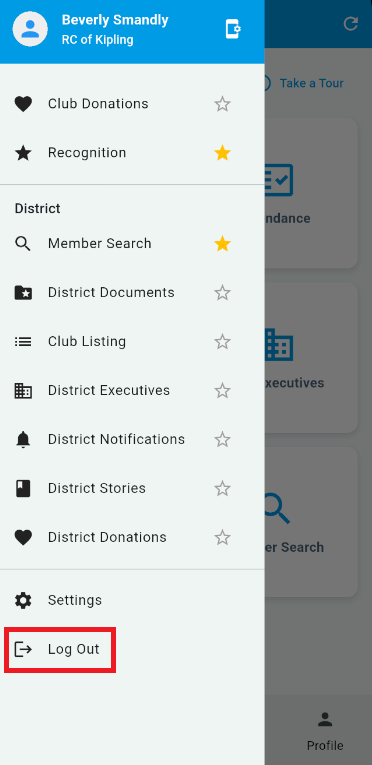 Tap the Log Out option