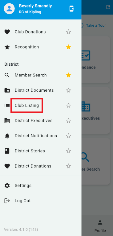 Tap on Club Listing