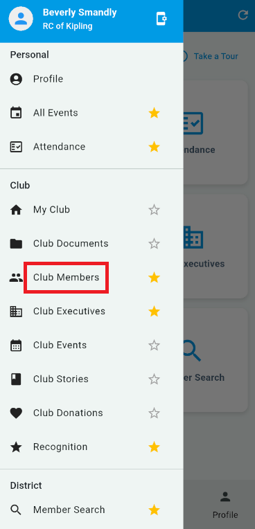 Tap on Club Members