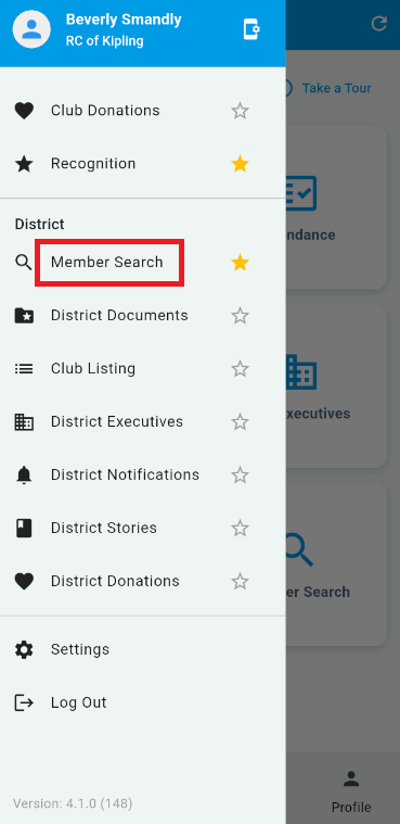 Tap the Member Search option