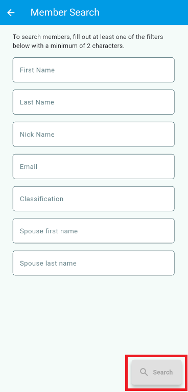 Enter values into the search fields and tap Search