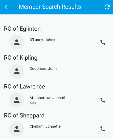 Tap one of the available results to view their contact information